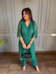 Crochet pure cotton co-ord set with lining on shirt (Kendall)