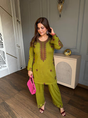 Woollen embroidered farshi salwar co-ord set (Abha)