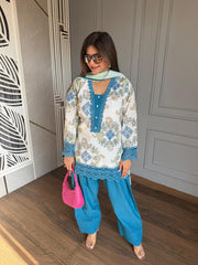 Pure cotton schiffli farshi salwar suit with cotton lining on shirt (Ananta)