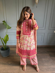 Pure cotton 2 piece laced embroided suit with dupatta (Evara)