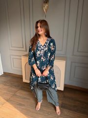 Beautiful real mirror detailing crepe co-ord set with lining on shirt (Sharvari)