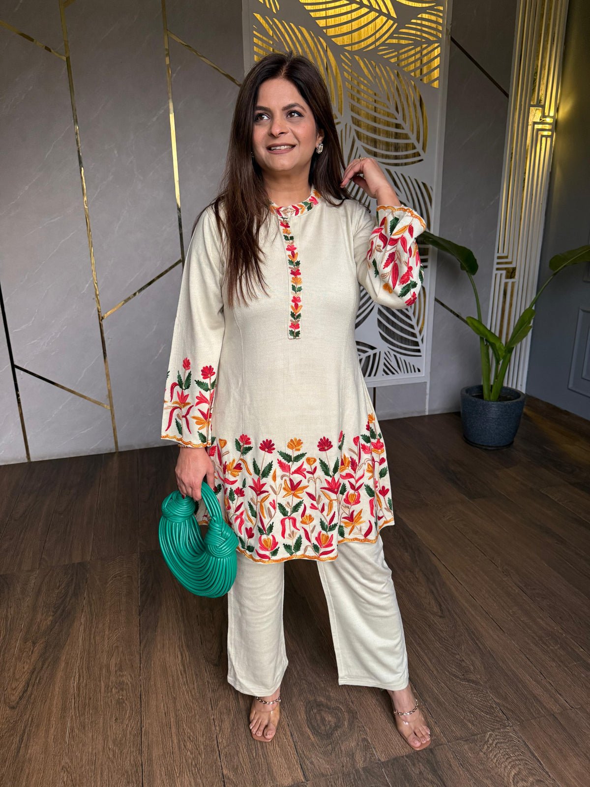 New 2 piece woollen embroided co-ord set (Palak)