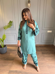 Embroided 2 piece woollen co-ord set with embroidered pants (Falak)