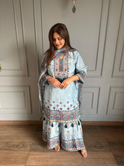 Pure crepe mirror work Sharara suits with full lining (Shikha)