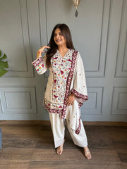 Most premium soft knitted wool embroided shawl suit (Ananya)