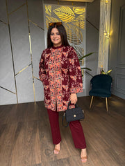Kashmiri embroided woollen 2 piece co-ord set (Papaya)