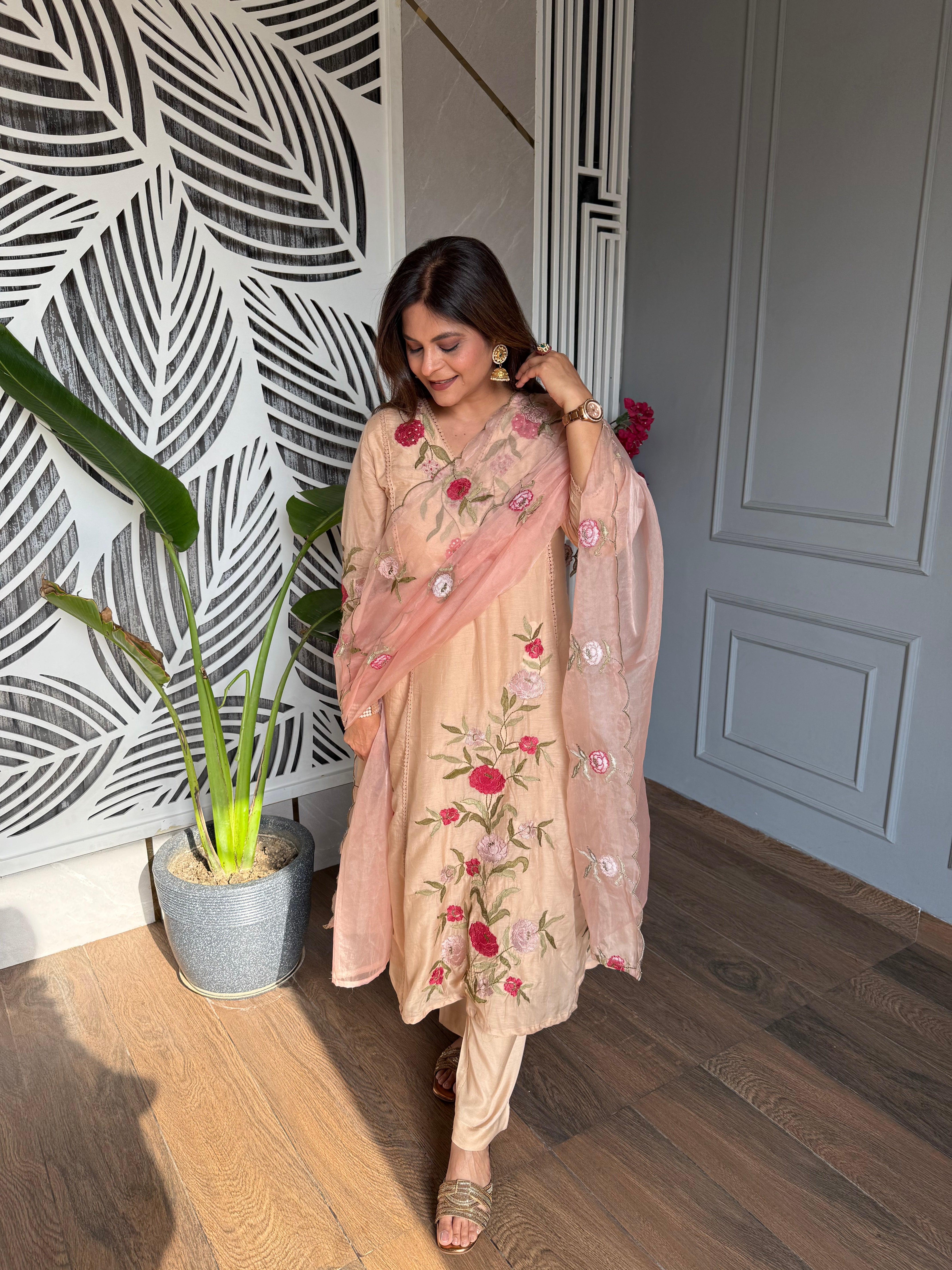 Super soft embroided Chanderi cotton suit (Sunday)