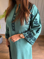 Embroided 2 piece woollen co-ord set with embroidered pants (Falak)