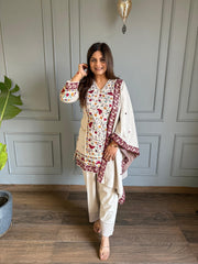 Most premium soft knitted wool embroided shawl suit (Ananya)