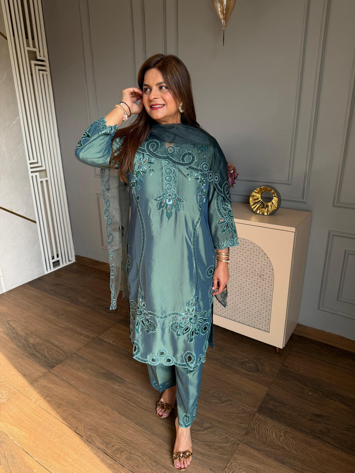 Most beautiful hotseller pakistani style embroidered suit (Aru)