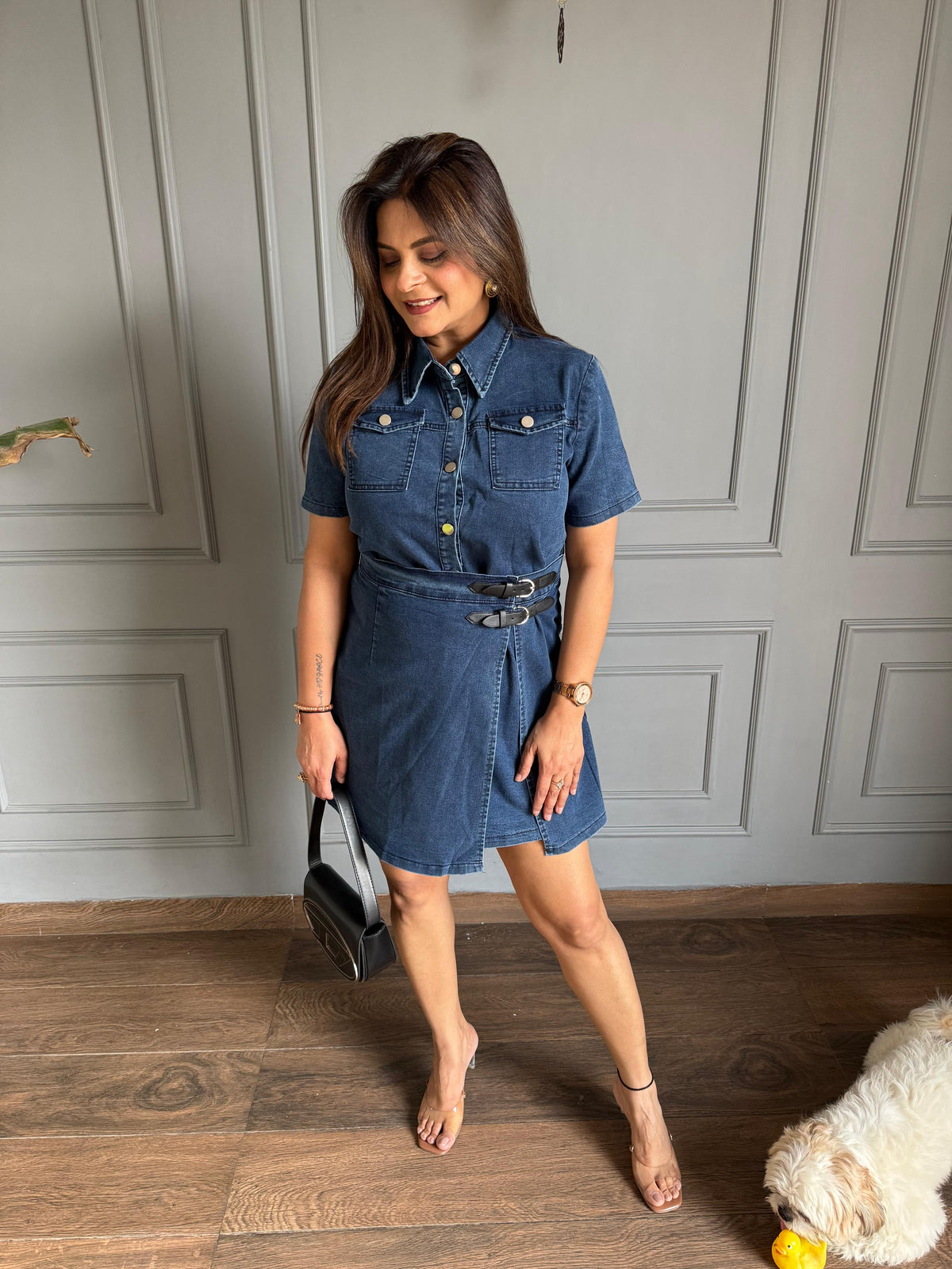 Imported denim attached wrap around dress (Riva)