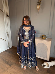 Beautiful long length anarkali suit with leather work detailing (Mansha)