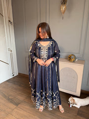 Beautiful long length anarkali suit with leather work detailing (Mansha)