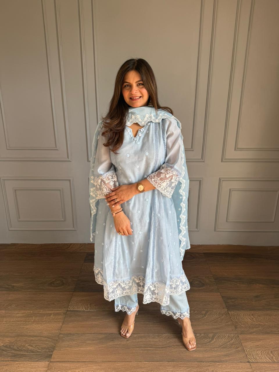 Pure mul cotton embroidered suit with cotton lining (Arya)