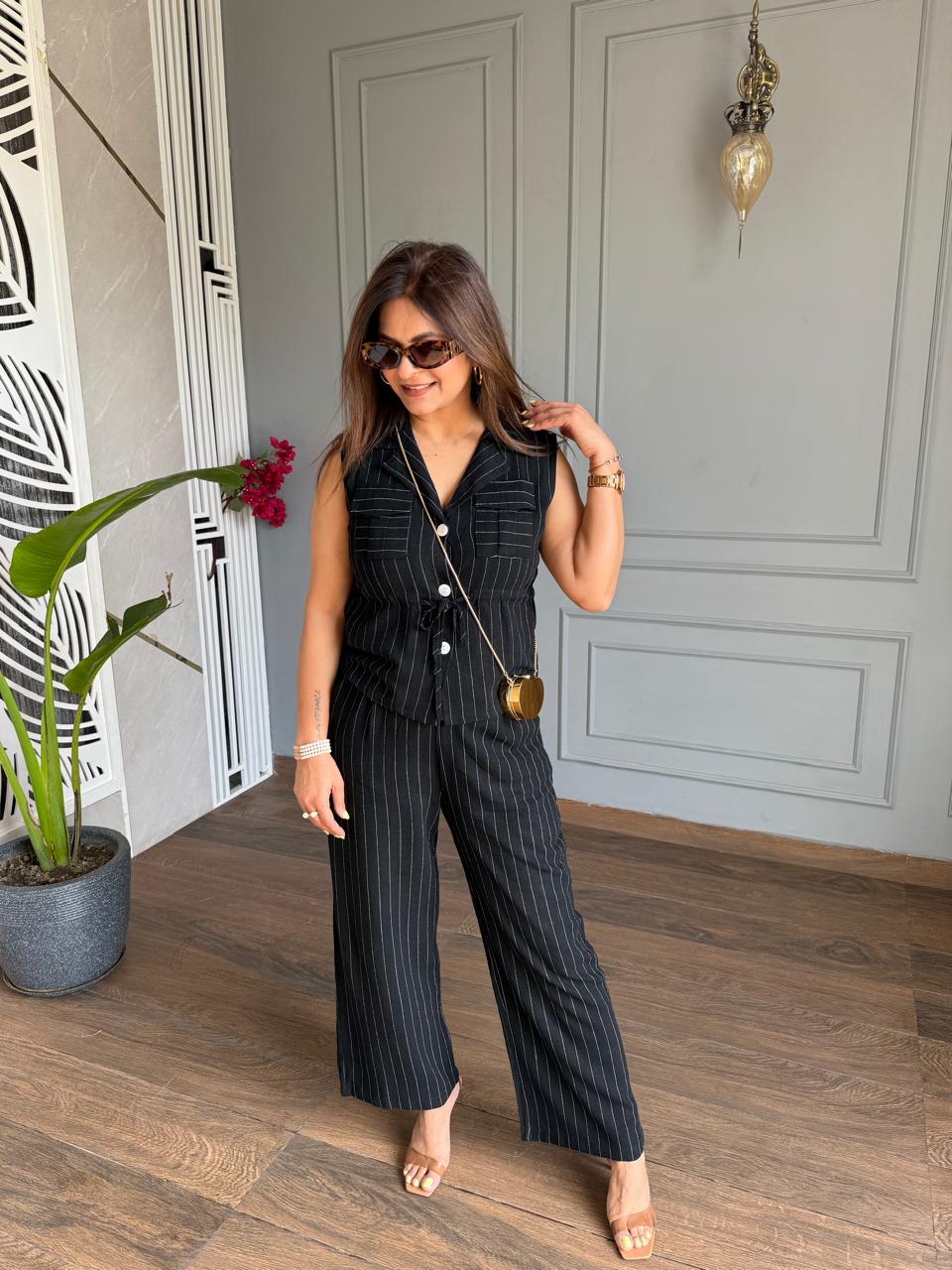 Linen cotton striped co-ord set (Meera)