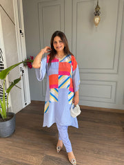 SUPER SOFT MUSLIN QUADRIC CO-ORD SET (SKY)