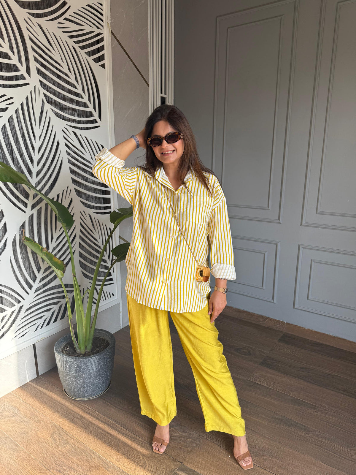 Striper shirt co-ord set (Peach)