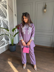 Linen cotton sequenced embroided co-ord set