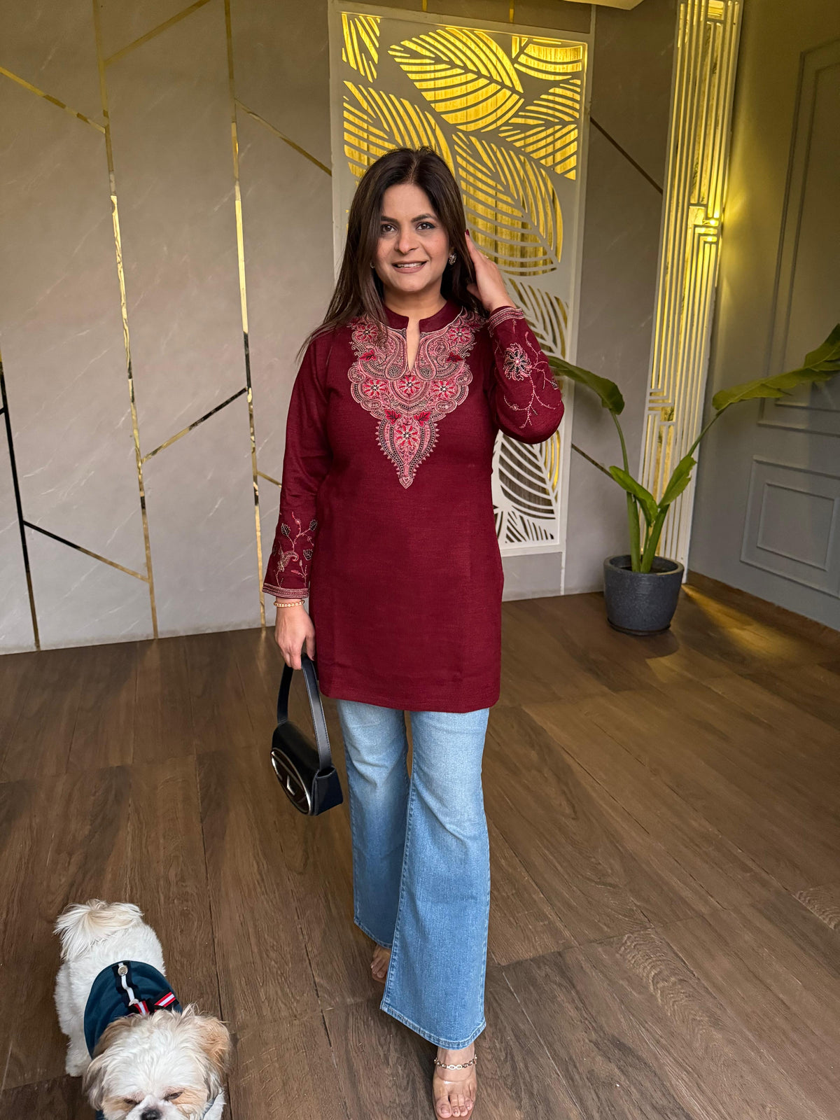 All new daily wear smart and stylish woollen embroided kurtis (Madhur)