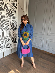 Embroidered cotton denim dress (Qira)