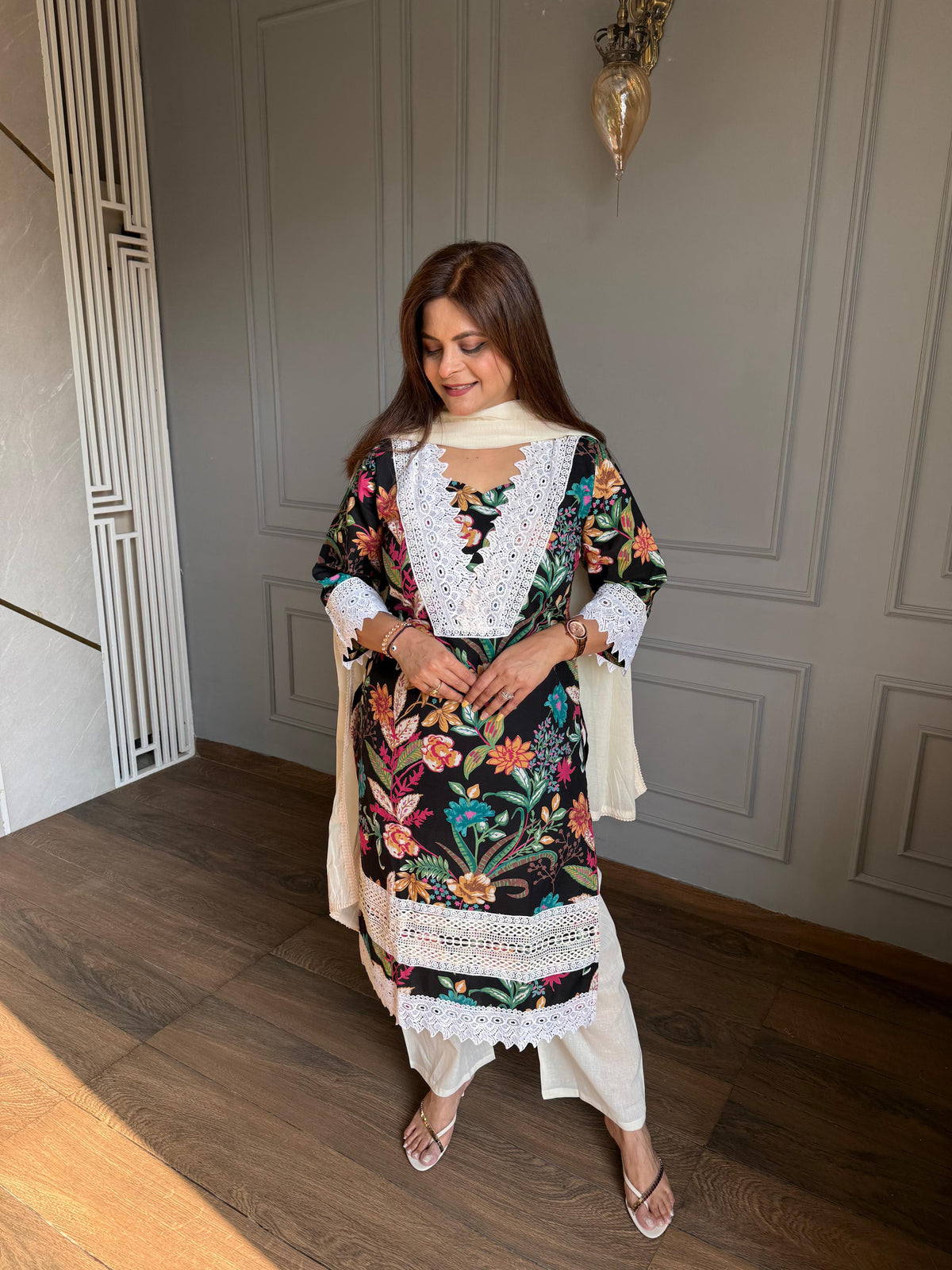 Affordable cotton lace work suit (Lisa)