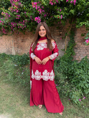 Beautiful mul chanderi suit with patch work detailing and kalidaar pants and full lined suit (Reshma)