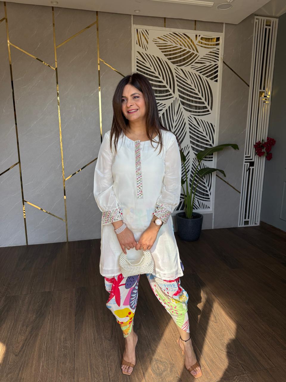 Satrangi tulip pants crepe co-ord set