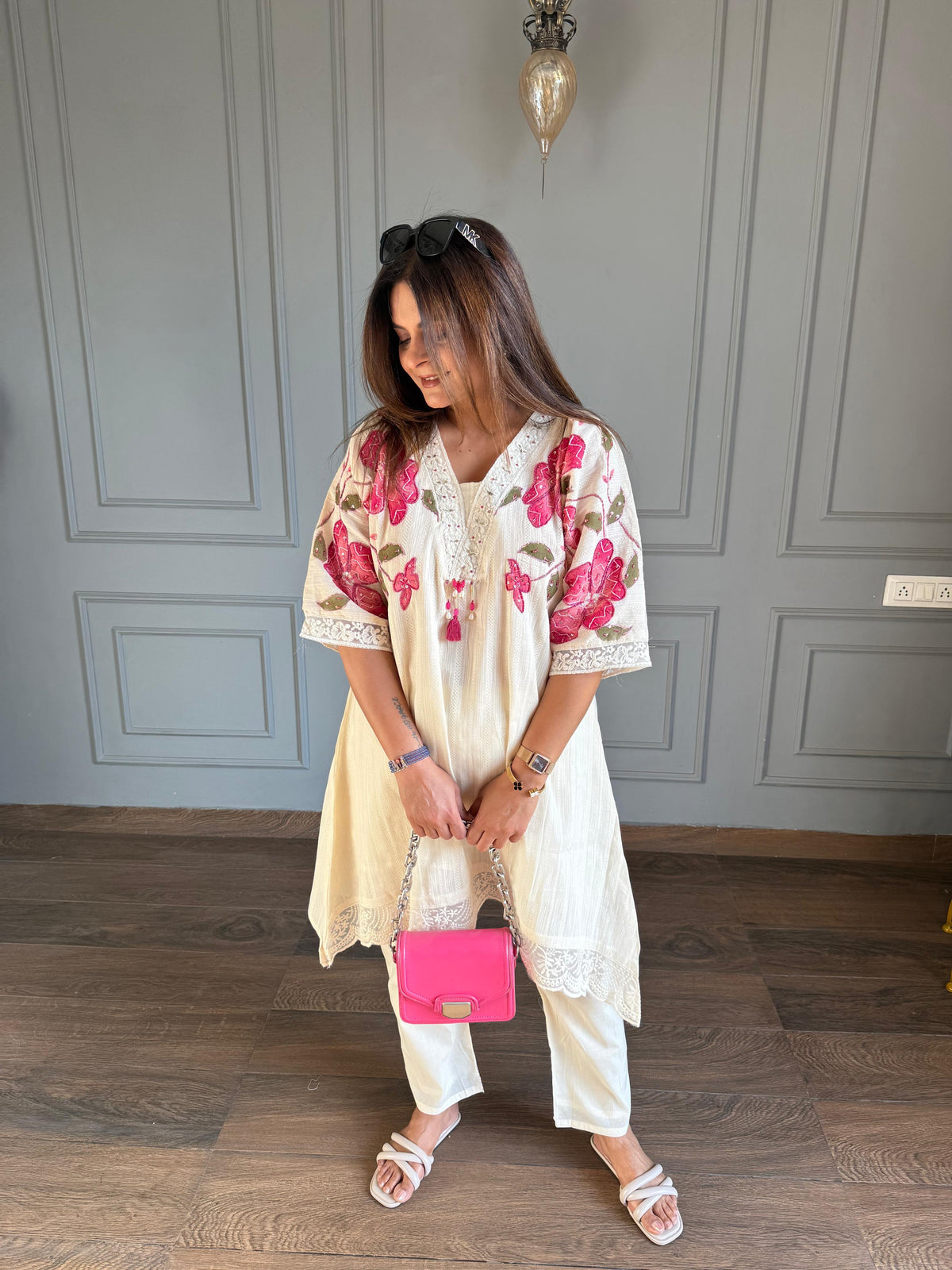 PURE COTTON HIBISCUSS EMBROIDED CO-ORD SET