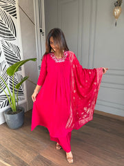 PURE CREPE A LINE SUITS WITH BANARASI DUPATTA