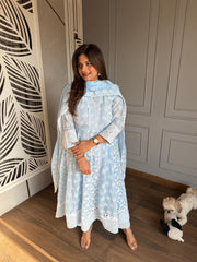 Pure cotton chikan-kari anarkali suit with cotton lining on shirt (Shalini)