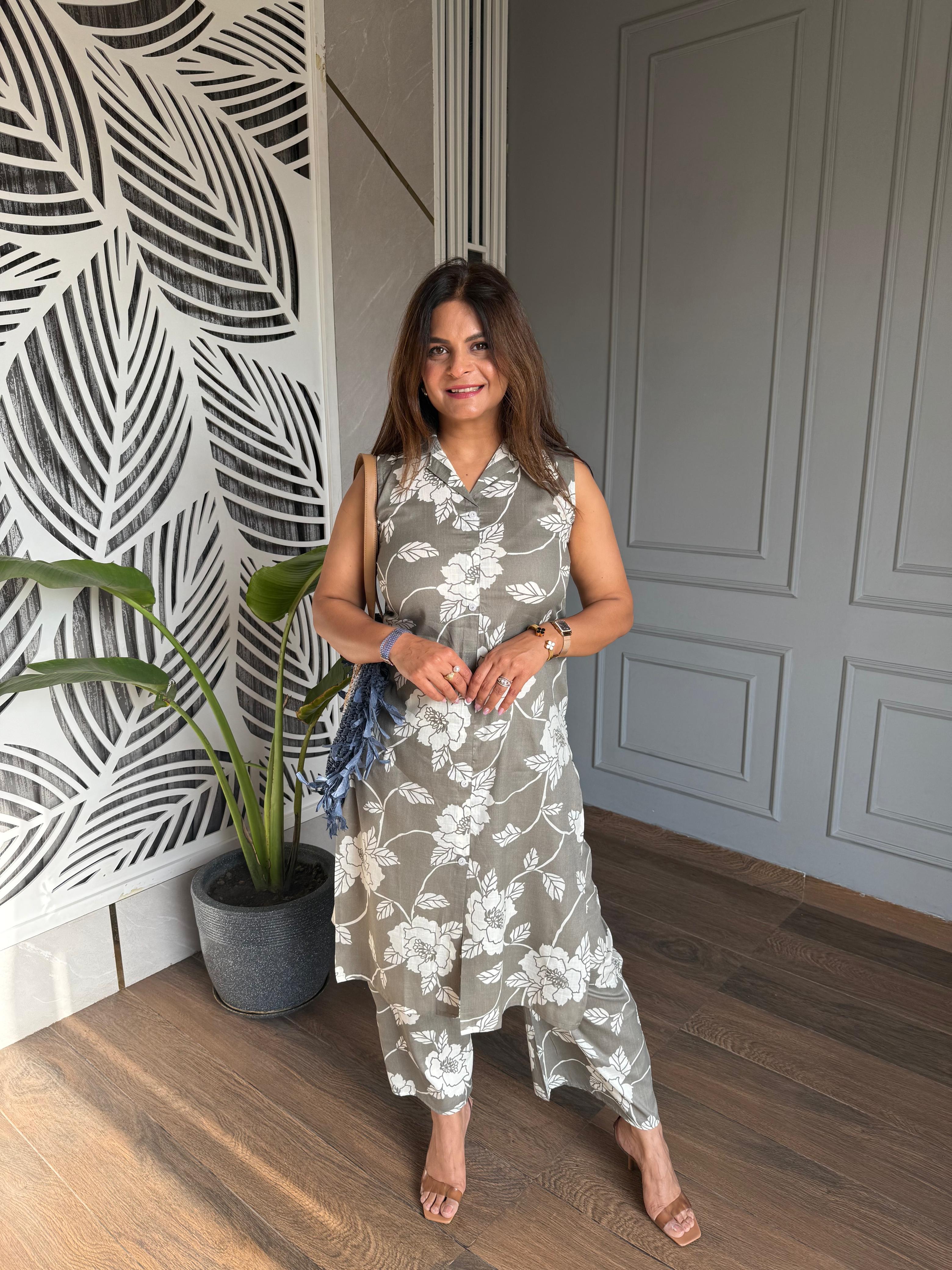 Daily wear floral printed cotton co-ord (Apple)