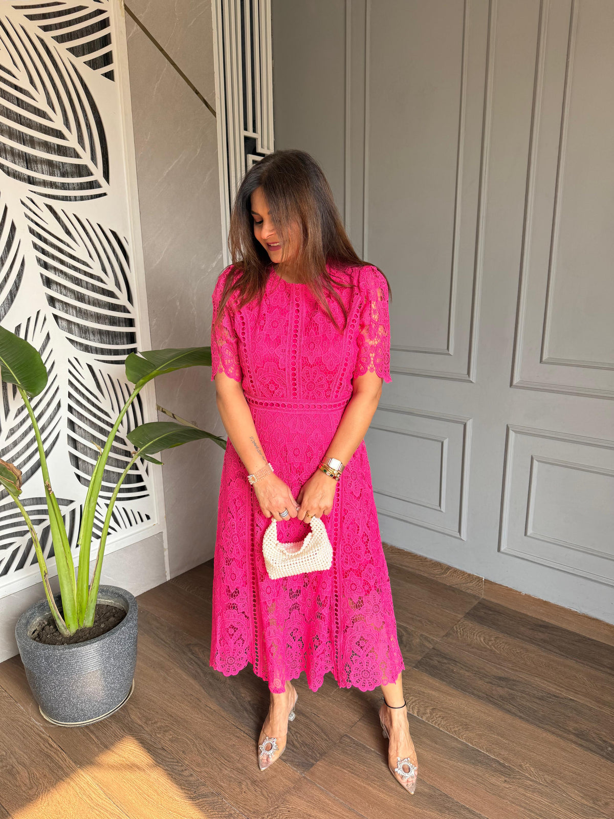 Cotton crochet calf length dress (Love)