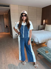 Super cool denim double zip co-ord set (Ocean)