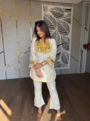 Cotton crochet mirror work co-ord set