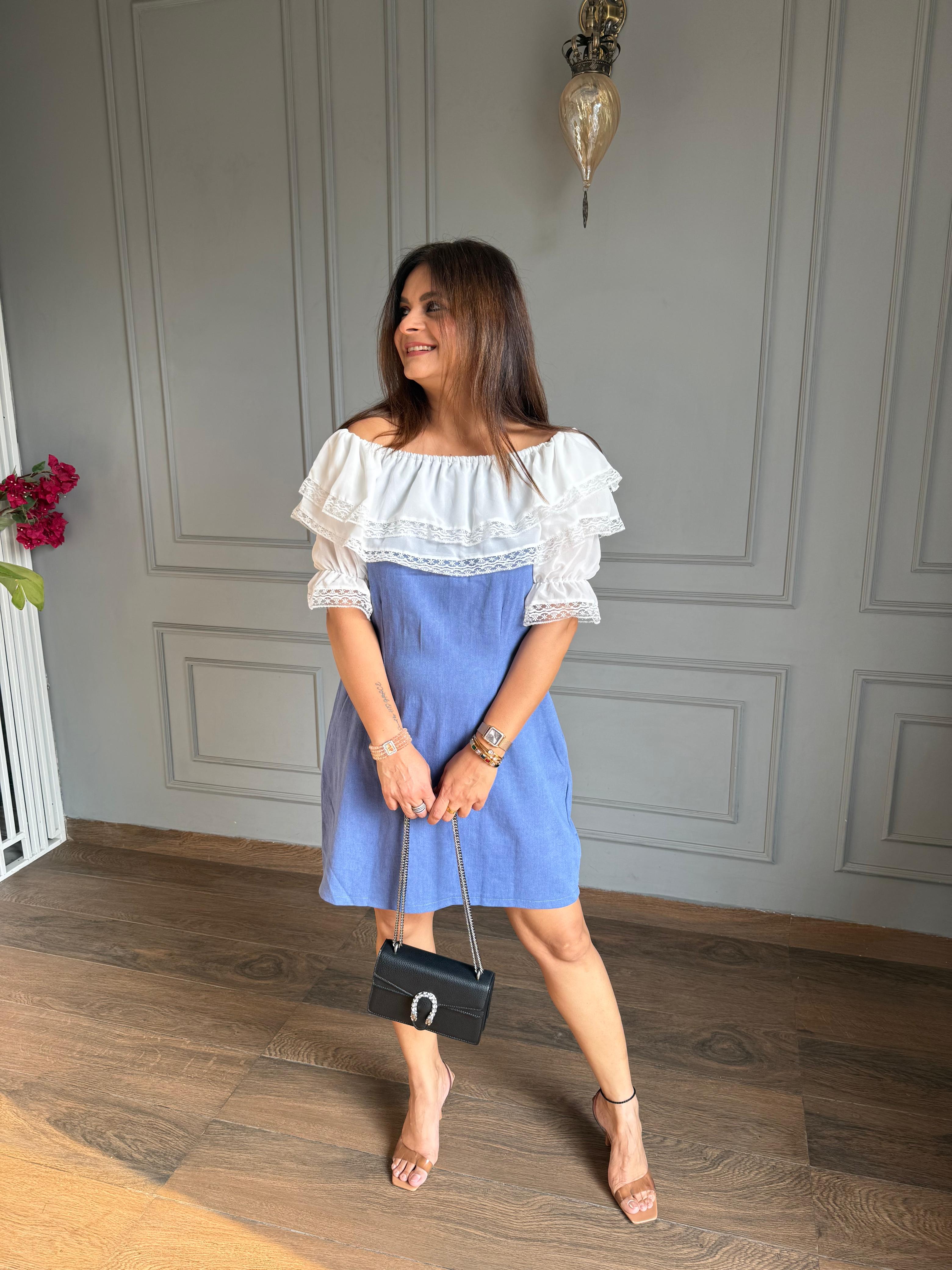 Summer denim off-shoulder dress (Tokyo)