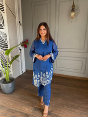 SOFT ORGANZA EMBROIDED CO-ORD SET (INK)
