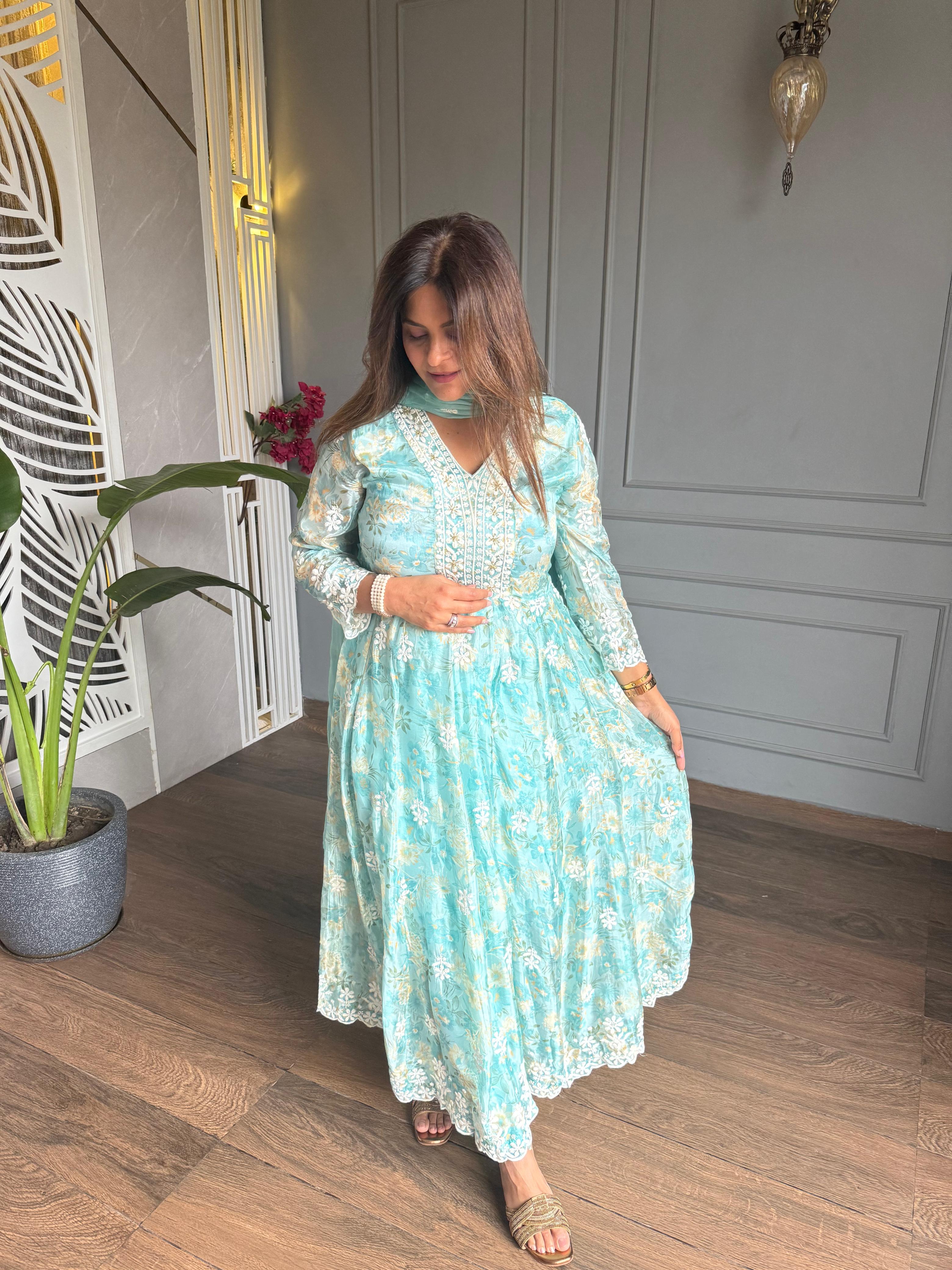 BEAUTIFUL ANARKALI CHIFFON CREPE ANARKALI SUIT WITH EMBROIDED DUPATTA (FROST)