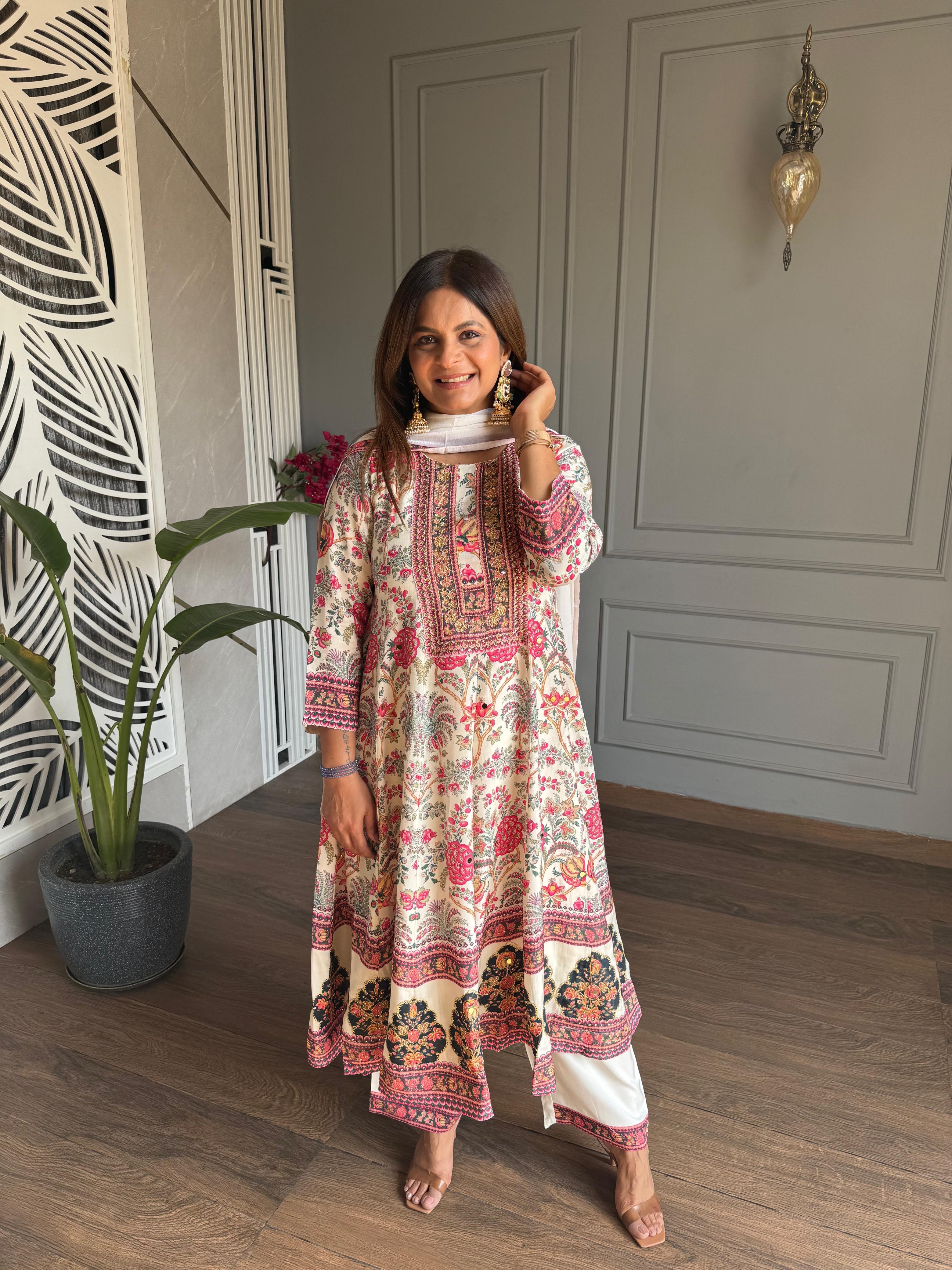 DIGITAL PRINT EMBROIDED CREPE SUITS WITH CHIFON DUPATTA (GULZAR)