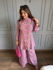 Pure chinnon embnroidered co-ord set with full lining (Hussain)