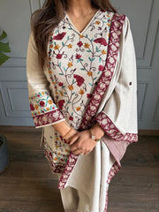 Most premium soft knitted wool embroided shawl suit (Ananya)