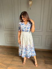 Cotton crochet calf length dress (Galaxy)