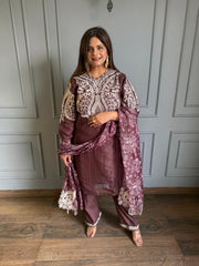 Pakistani stylish net tissue suit with beautiful embroidery detailing and cut work on shirt and dupatta (Bliss)