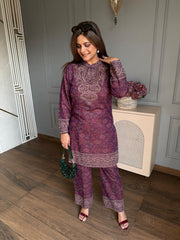 (Saira) Knitted woollen co-ord set with neckline work