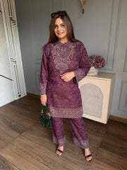 (Saira) Knitted woollen co-ord set with neckline work
