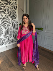 Crush tissue embroided suit with banarasi dupatta (Amara)