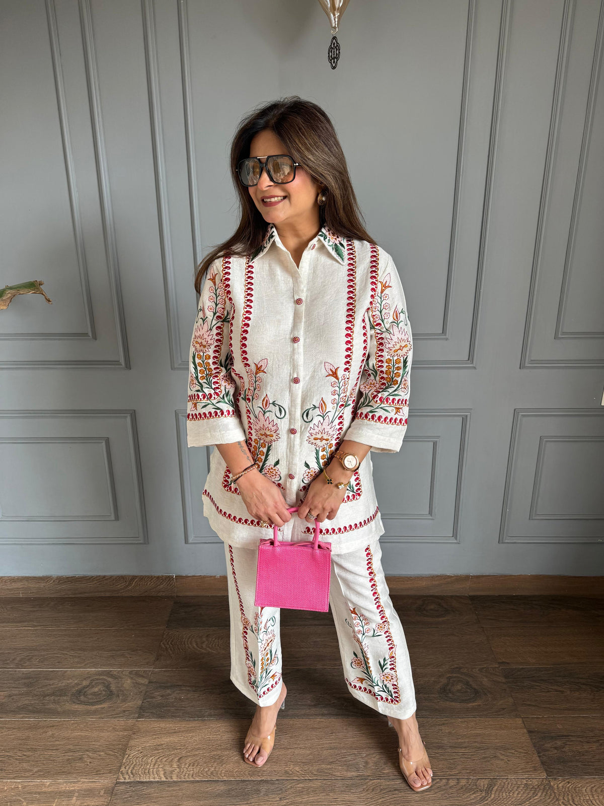 Imported cotton linen embroidered co-ord set (Sitaara)