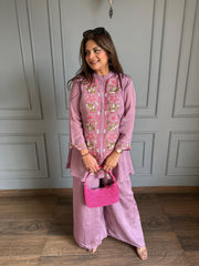 Pure chinnon embnroidered co-ord set with full lining (Hussain)