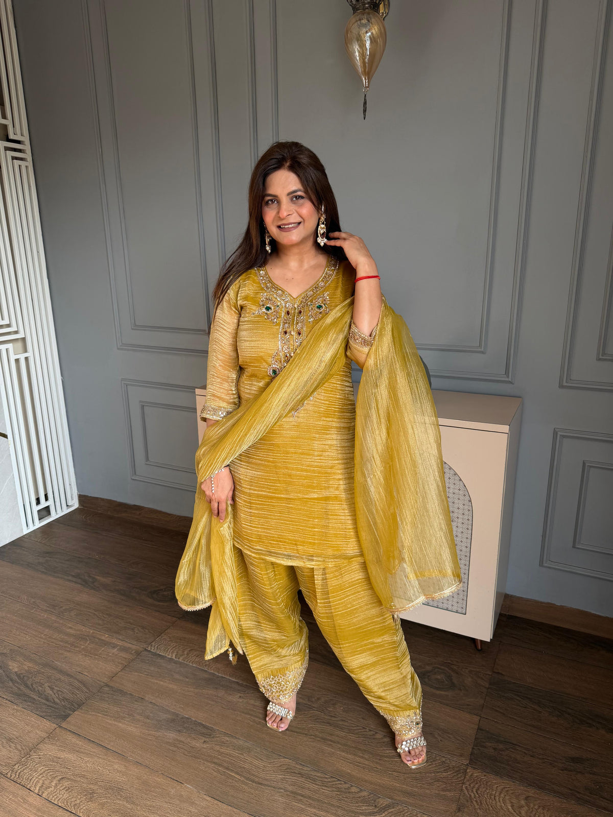 Crush tissue jewellery work farshi salwar suit (Samantha)