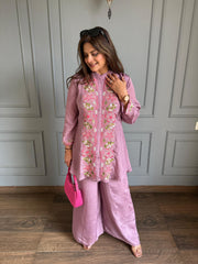 Pure chinnon embnroidered co-ord set with full lining (Hussain)