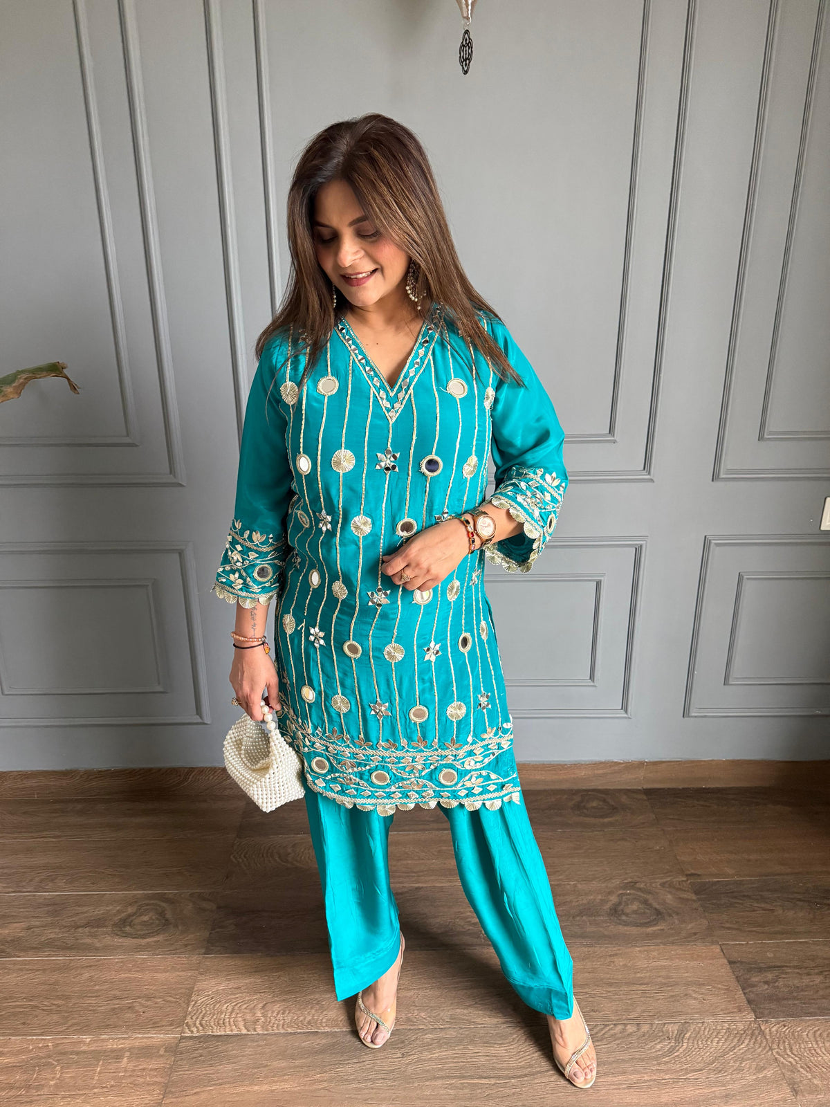 Crepe farshi salwaar formal co-ord with cotton lining (Shradha)